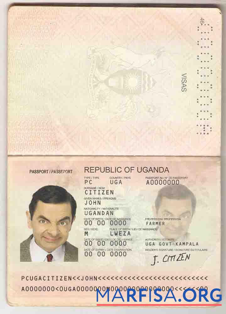 Printable Uganda passport sample